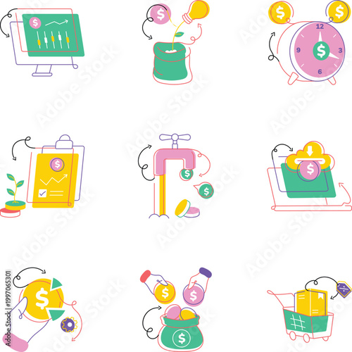 Set of Hand Drawn Finance Icons 