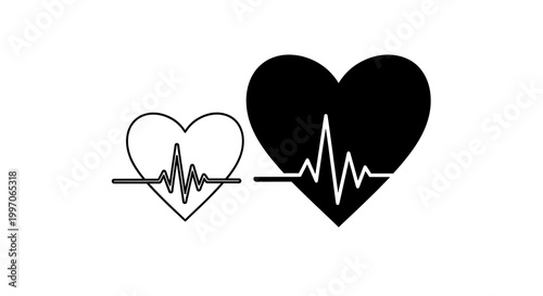 Black heart with ecg heartbeat line
