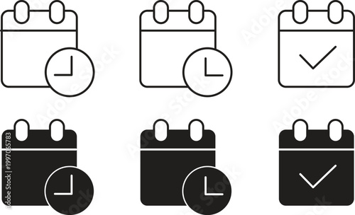 Calendar icons set time management and scheduling visual representation