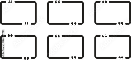 Six black quote marks frames on a white background