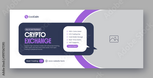 Crypto Trading & Investment Social Media Facebook Cover and Web Banner Template
