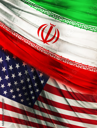 Background with flags of Iran and the United States of America