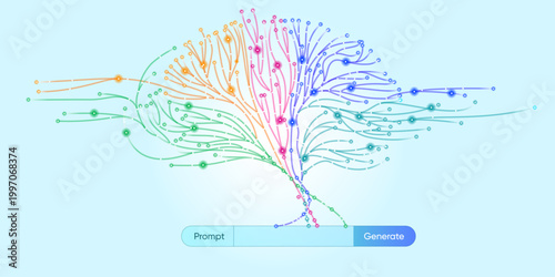 Illustration of abstract stream. Artificial intelligence. Big data, technology, AI, data transfer, data flow, large language model, generative AI, LLM, NLP. NLG	