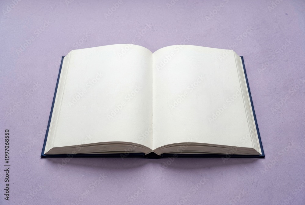 Fototapeta premium Open Blank Book on Purple Surface