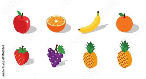 Isometric Fruits: A Colorful and Vibrant Illustration Depicting Various Fresh Produce.