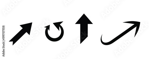 Four black arrows pointing upward a variety of styles and directions