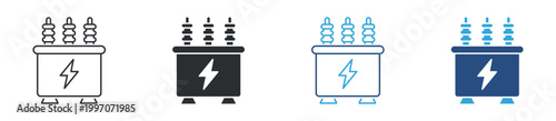 Electric transformer icon set. Power energy symbol. Electricity and industry icons, vector illustration.