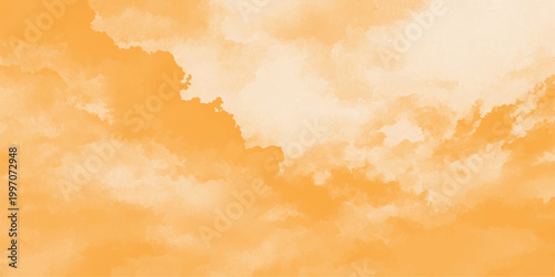 Abstract watercolor and grunge old paper background featuring fluffy white cumulus clouds under a bright summer sun in a blue nature sky atmosphere