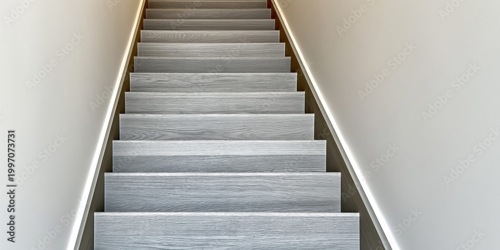 Fototapeta premium Modern apartment stairs with integrated LED lighting and light wood finish