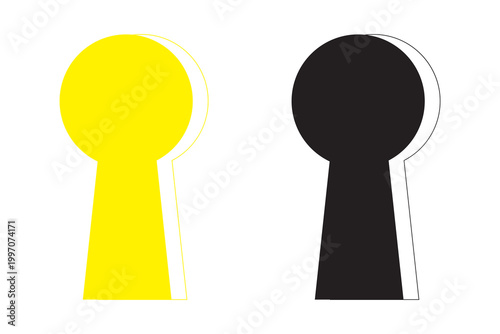 keyhole icon set of two. Black and yellow keyhole on white background. Mysterious door lock. Vector illustration.