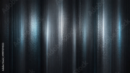 Dark ribbed glass texture with blue luminous vertical reflections and glossy metallic shine for luxury backgrounds. Generative AI