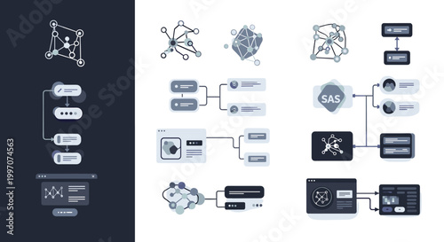 Modern illustration showing data transformation and interconnectedness. Suitable for conveying concepts of process, innovation, and digital connectivi
