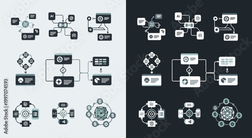 A modern graphic visualizing data flow, highlighting connectivity and strategic integration. Ideal for illustrating processes, workflows, or technolog