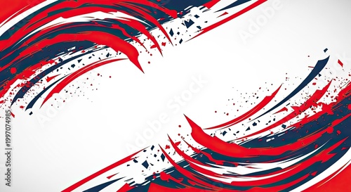 Dynamic red and blue abstract brushstrokes on white background