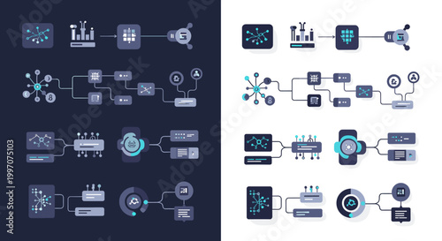 A modern illustration depicting data processing and interconnected neural networks, perfect for showcasing technological innovation and complex system
