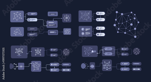 A modern infographic visually illustrating a neural network, perfect for showcasing complex data processing, innovation, and technological advancement