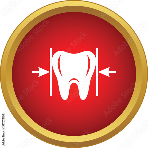 Tooth icon showing width measurement with arrows on a red button