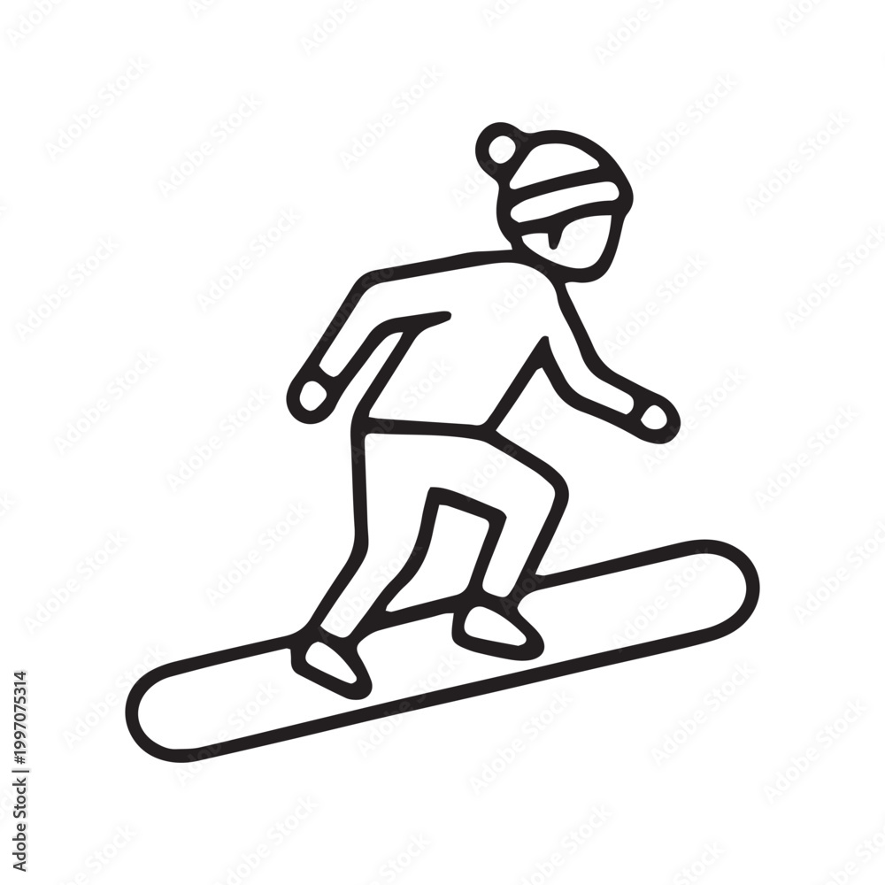 Fototapeta premium Snowboarder, snowboarding icon, winter sports, line art, black and white