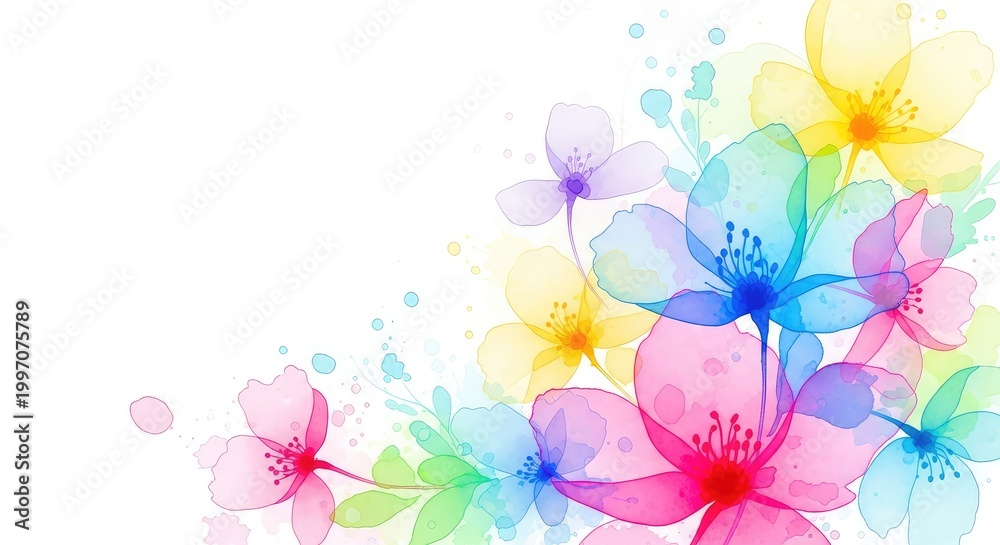 Obraz premium A dreamy abstract floral background featuring soft pastel watercolor washes, delicate petals, and ethereal blooms for a serene atmosphere, backdrop, pastel, vibrant