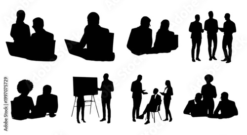 Silhouette people in various social group scenes isolated on transparent background, Vector