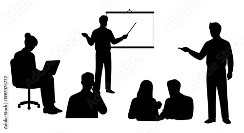 Business meeting with presenter and audience isolated on transparent background, Vector