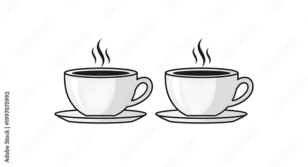 Obraz premium Black and white of two coffee cups with steam