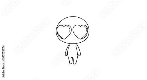 Cute cartoon character with heart eyes in love.