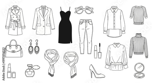 Fashion clothing and accessories on display.
