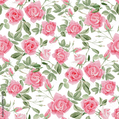 watercolor pink rose repeat seamless pattern