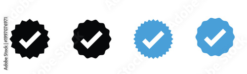 Schilderij op canvas Verified Check Badge Icons Set with Tick Marks in Black and Blue Clean Minimal S