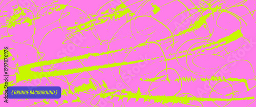 Fashion handmade background with fuchsia graffiti and lime paint on grunge design. Bold neon fashion backdrop with vibrant sport texture. Vector pink brush for youth dynamic vivid poster.