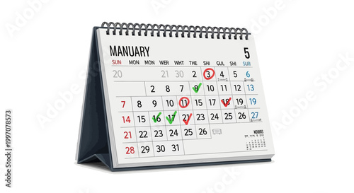 Desk calendar for January month.