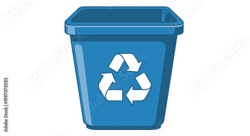 Blue Recycling Bin with Symbol.