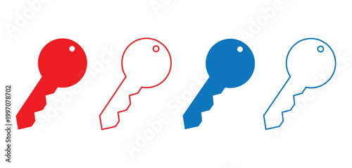 Flat Key Icon Set. Minimal Security Access Symbol Collection. perfect for Unlock, Access and Security Concept.