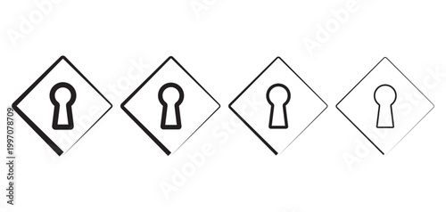 Collection of black keyhole outline vector icons. Door key hole symbol. Trendy flat and line art design collection. Vintage door lock silhouette symbol.