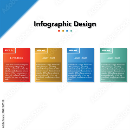 Infographic design with four step process boxes isolated on white background