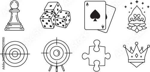 Board games doodles set hand drawn vector illustration sketch icons of cards dice and pawns checkers