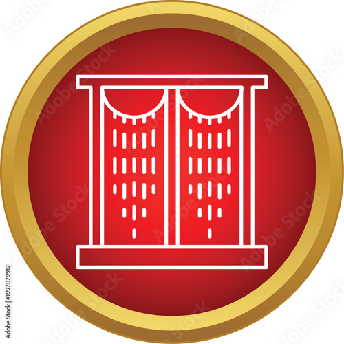 Window with curtains closing interior design icon