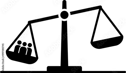 Scales of justice with one side heavier with person icon, depicting inequality or imbalance. Vector illustration for legal concept, social issue