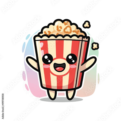 Cute cartoon popcorn character with big eyes and a happy smile.