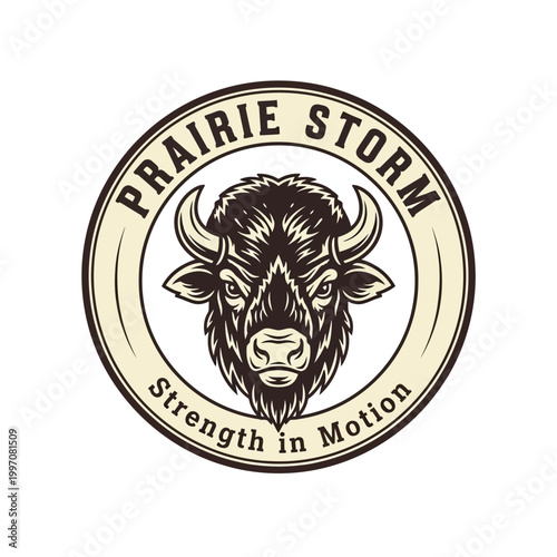 Bison Head Logo Illustration Closeup.