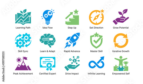 Learning and achievement icons showing personal growth concepts