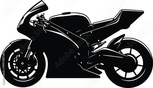 Black silhouette of a modern sport racing motorcycle on white background Keywords: motorcycle