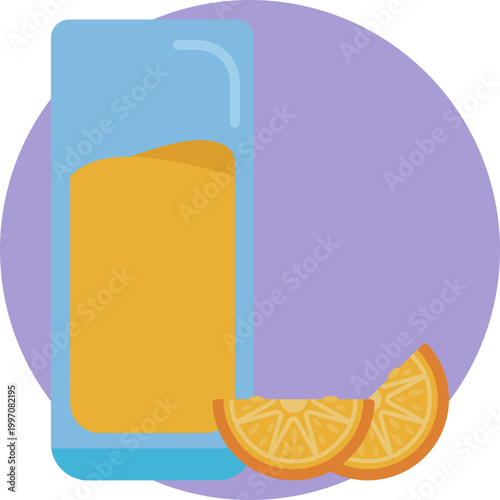 A simple line icon showing a glass of juice beside or overlaid with a sliced orange or lemon, emphasizing natural vitamin C content and freshness.
