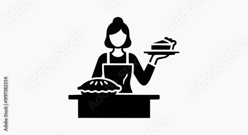 Woman in Apron Serving a Slice of Homemade Pie Silhouette