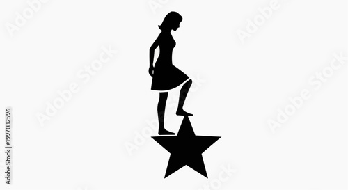 Woman Silhouette Standing on Top of a Star Vector Illustration