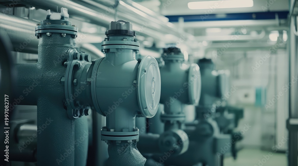 Obraz premium Industrial facility pipes controlling fluid flow process