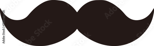 Dark brown silhouette of a large handlebar mustache on a white background Keywords: mustache