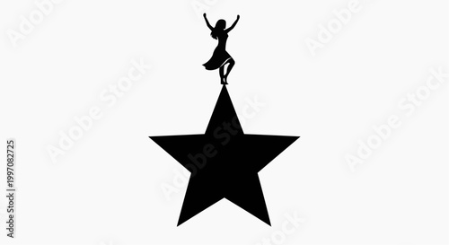 Success Concept Silhouette: Woman Balancing on Top of a Star