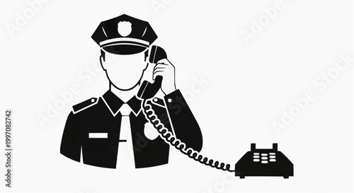 Police Officer Talking on Telephone Silhouette Illustration